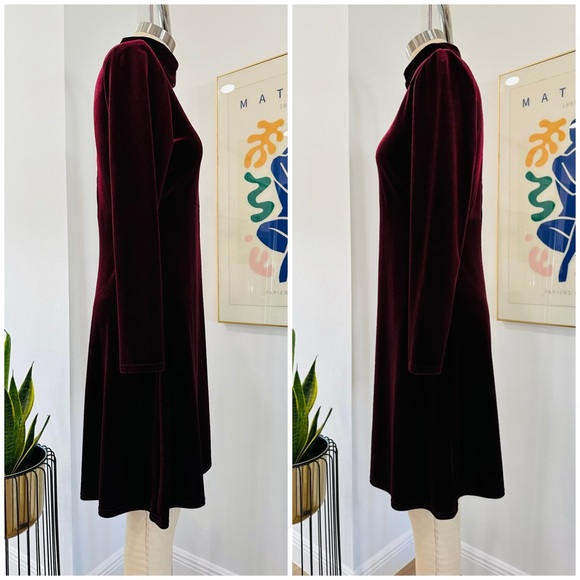 Vintage 90’s Velvet Burgundy Long Sleeve Dress - Picture 4 of 15